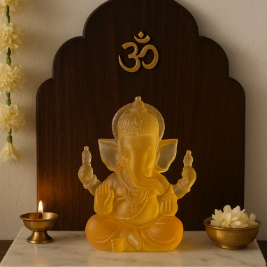 Amber Ganesha Crystal Sculpture
