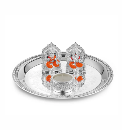 Puja Thali Set with Small Lakshmi Ganesh Ji & Tea Light